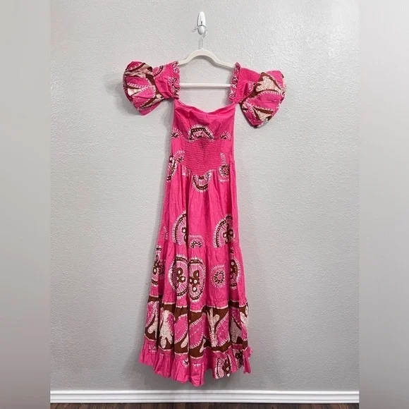 Anthropologie Love The Label Paisley Off the Shoulder Maxi Dress Pink size XS - Picture 3 of 13